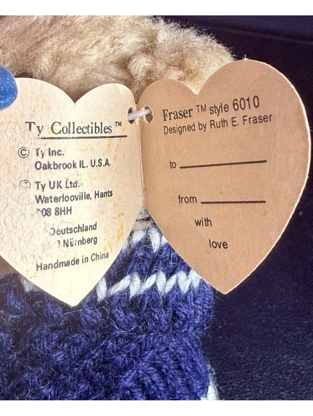 NWT Ty 1993 Fraser Teddy Bear Style #6010, 5.5x3.5” FREE SHIPPING